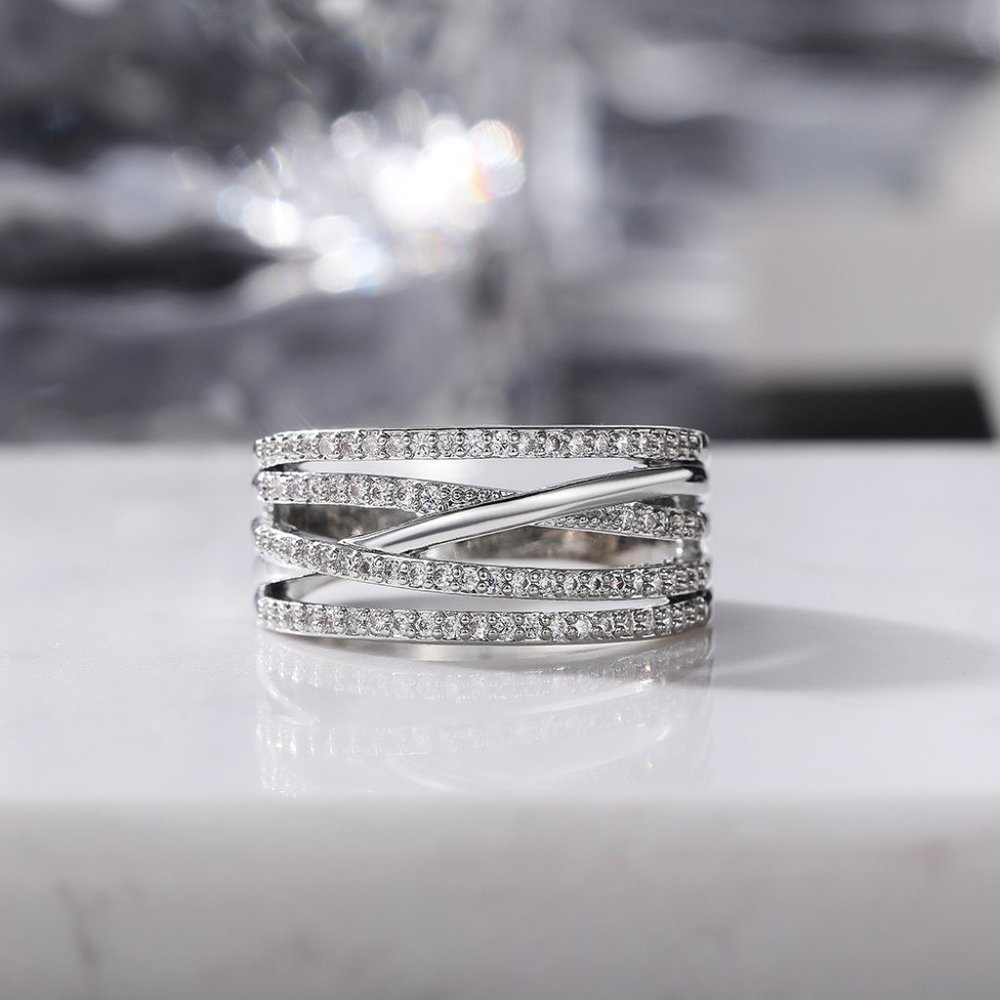 NEW💍 925 STERLING SILVER MULTI LAYER STACKABLE DIAMOND RING, L093 - Picture 6 of 9